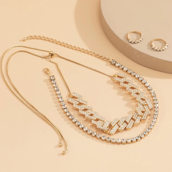 Double Diamond Layered Necklace and Ring Set - Picture 8 of 10